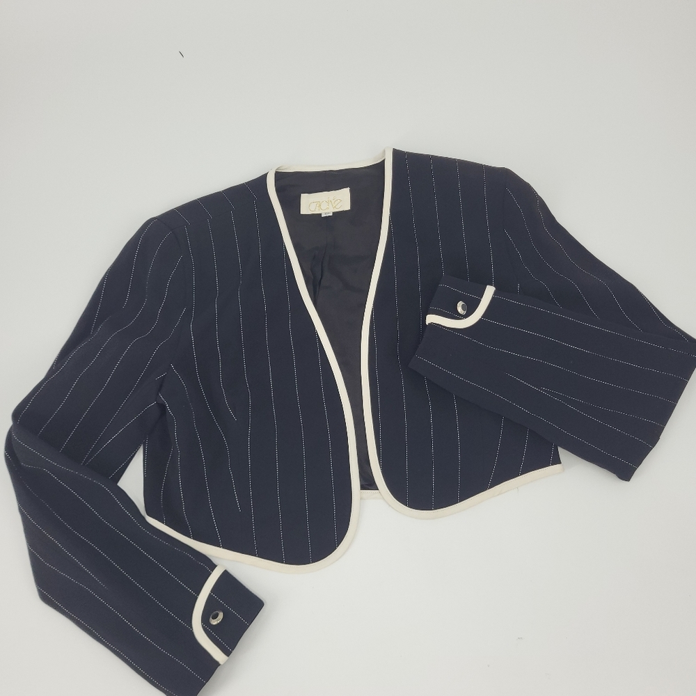 Cache Cropped Striped Long Sleeve Jacket
